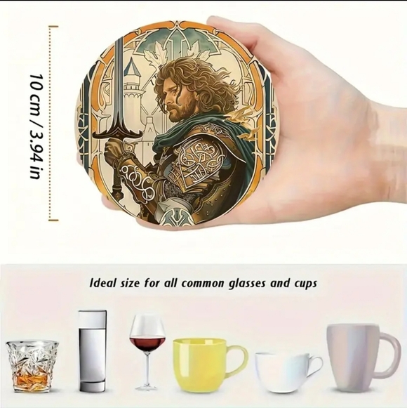 🍁6pcs Set Lord Of The Rings Pattern Wooden Coasters - Picture 2 of 3